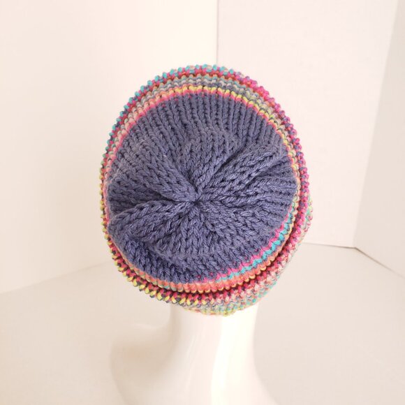 New Handmade Youth Crochet Multicolor Colorful Striped Hat Beanie Cute - Picture 4 of 10